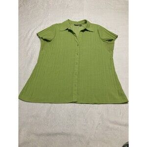 Apt 9 Stretch Ladies Shirt Green White Dots Large Short Sleeves Button Down Top